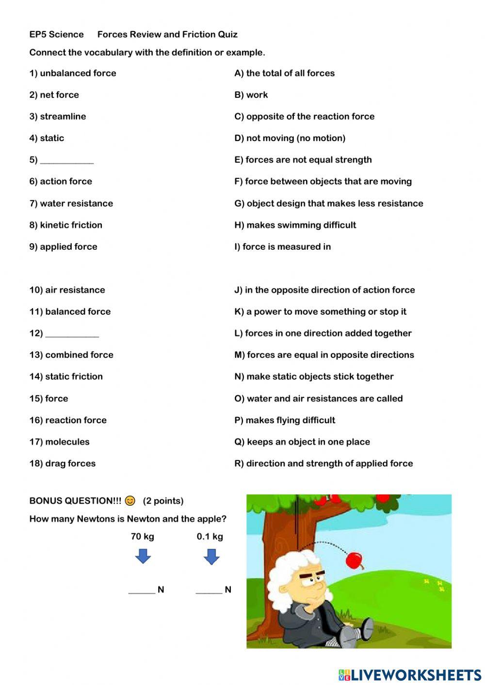 Forces and Friction worksheet Live Worksheets