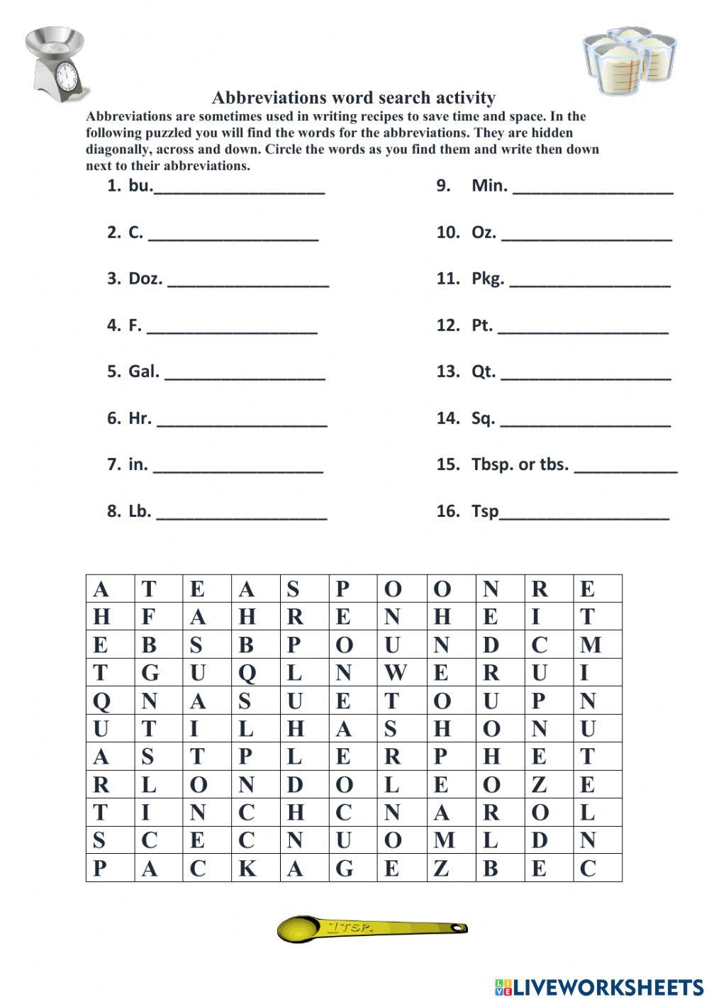 Abbreviations in recipes