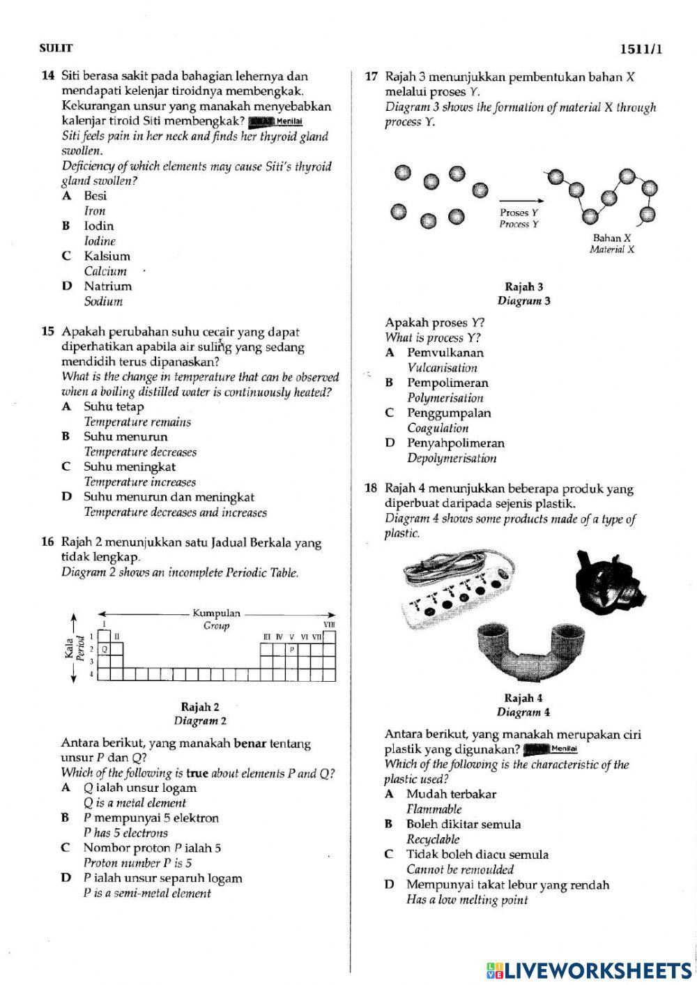 SAINS KSSM -  ILMU BAKTI KERTAS 1 SET 1