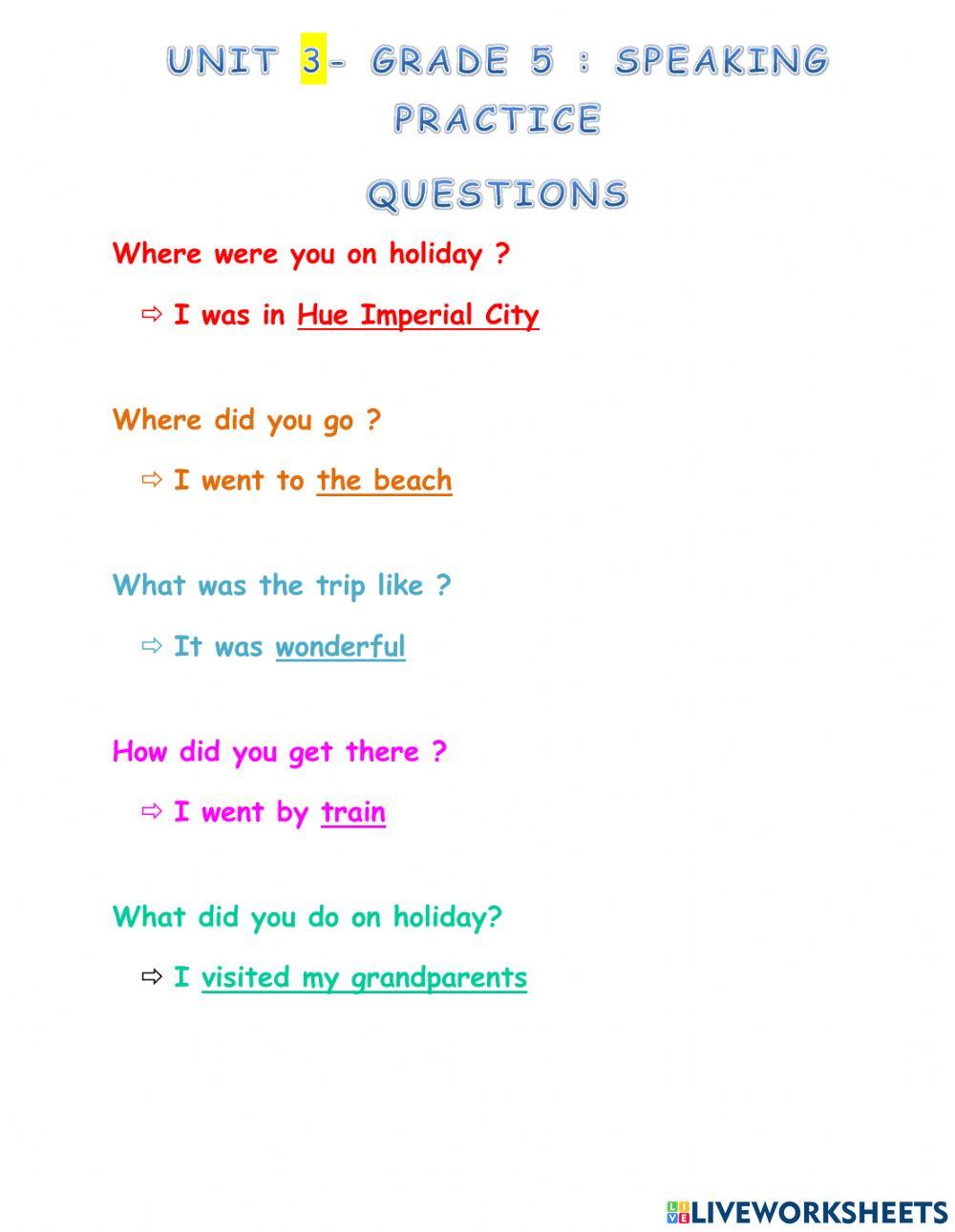 Unit 3 - grade 5 speaking questions
