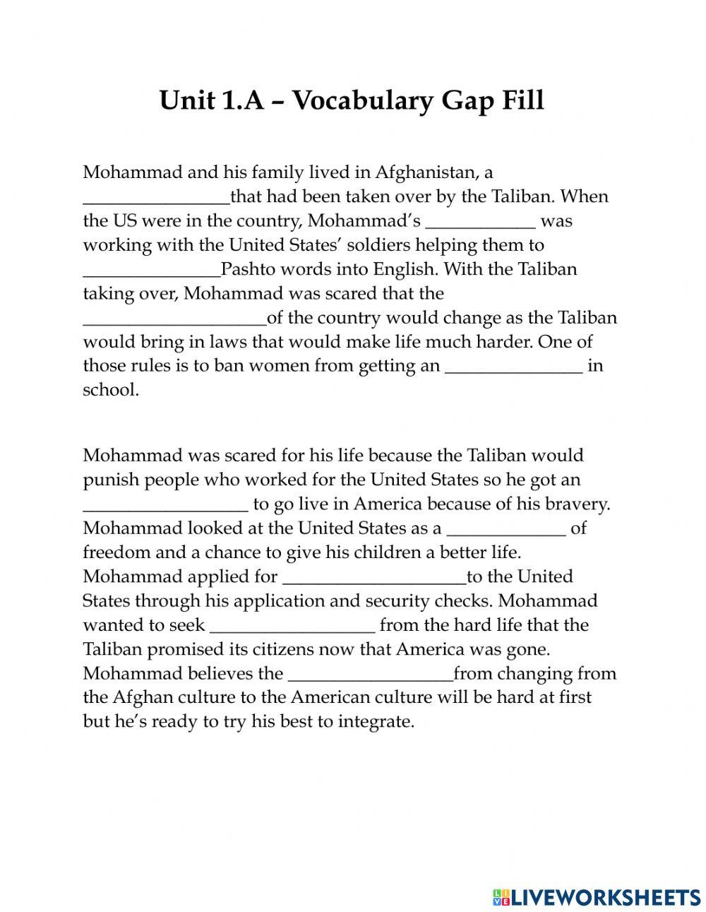 Mohammad's gap fill - Unit1 a