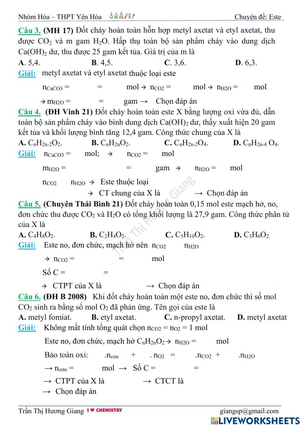 Phiếu bài tập este 04