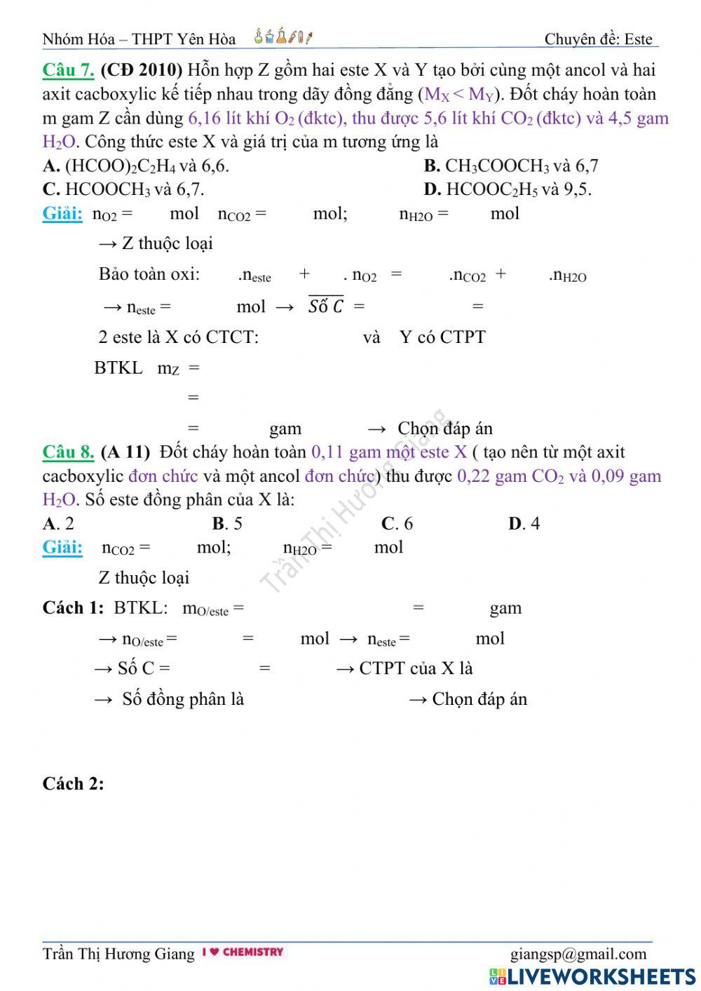 Phiếu bài tập este 04