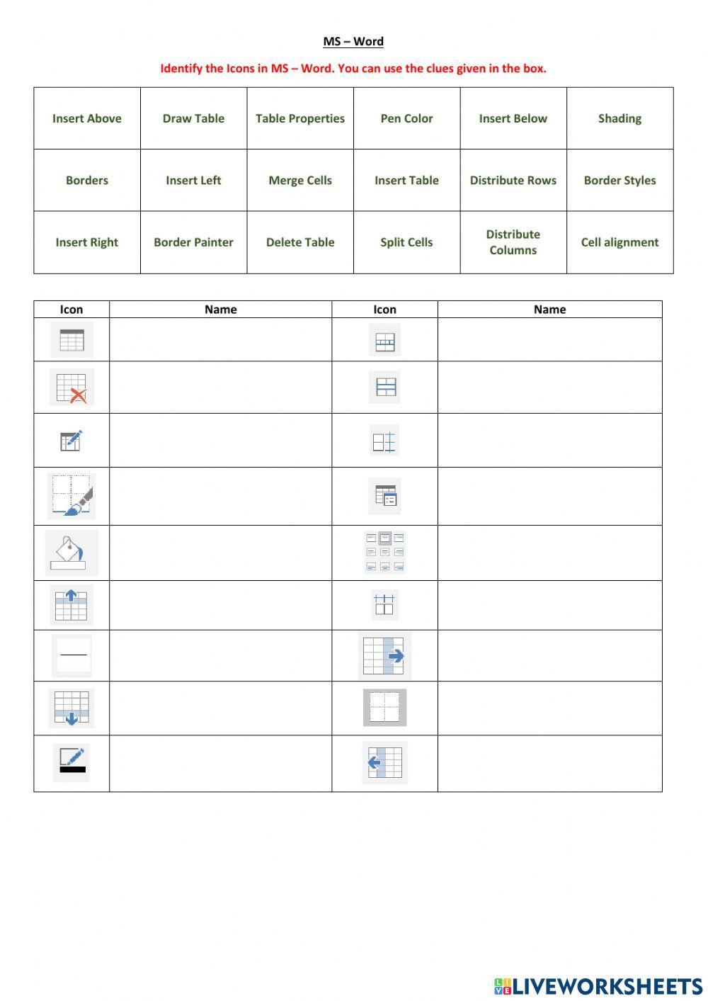 MS-Word - Table - Icons