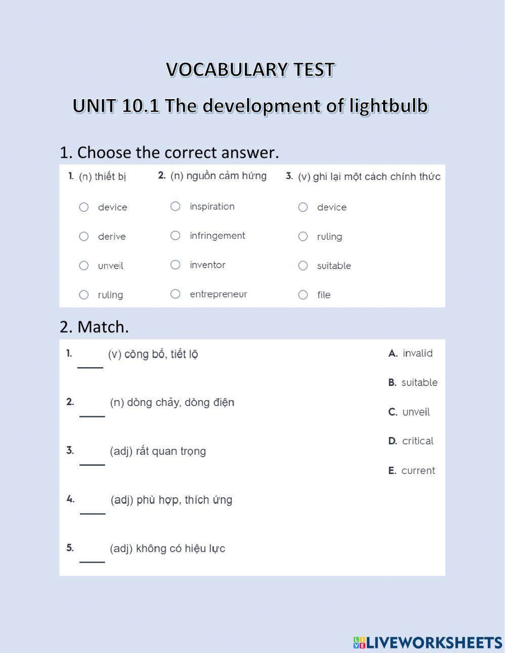 Barron IE Unit 10.1 Vocabulary Check