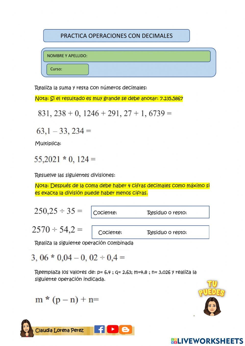 Operaciones con decimales