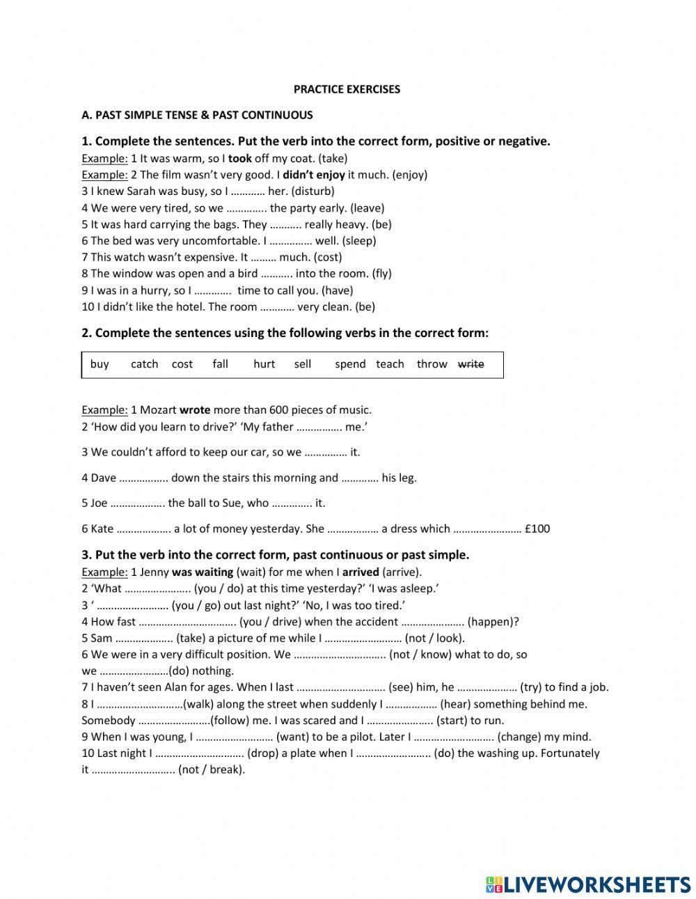 Past simple, past continuous and used to practice exercise