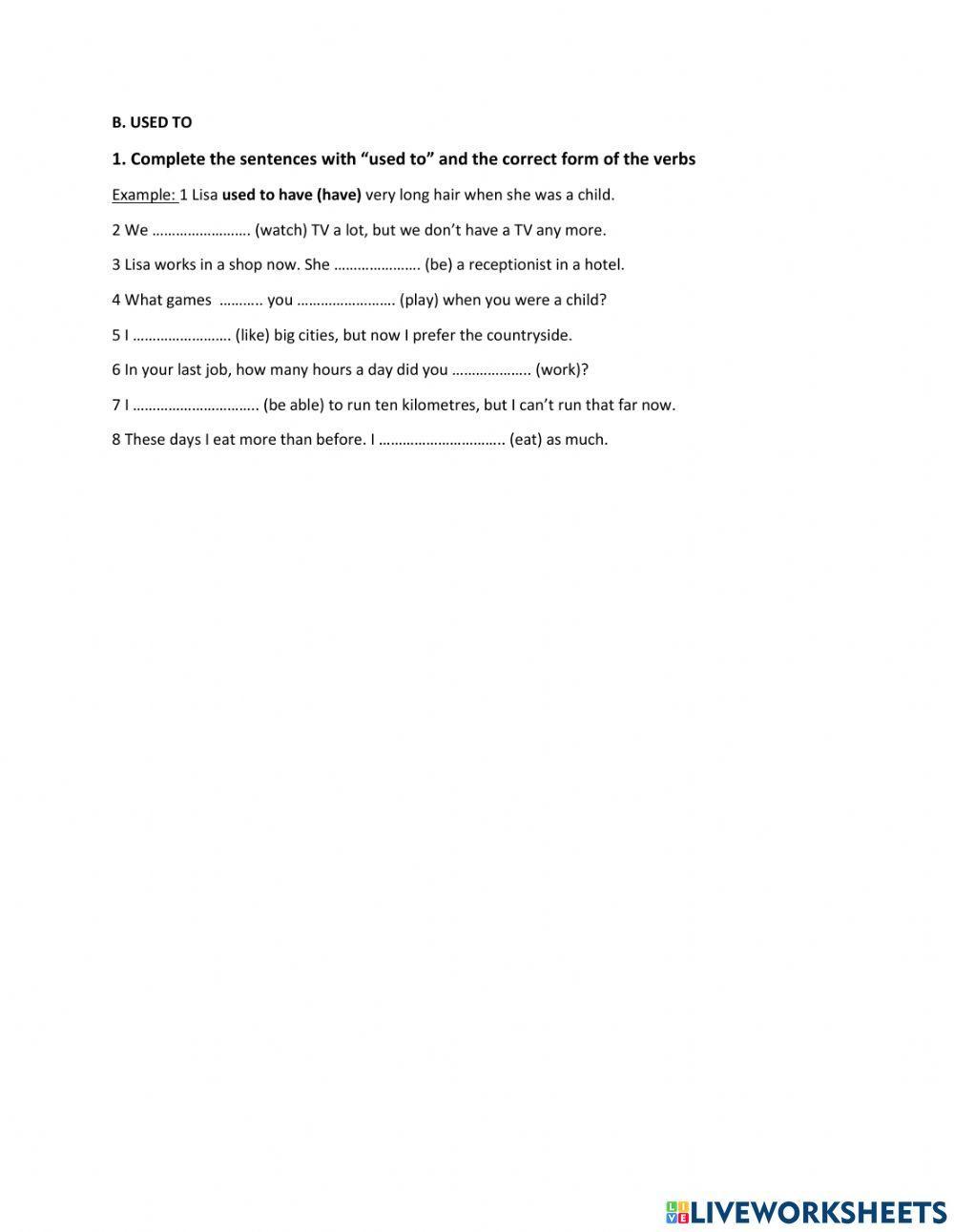 Past simple, past continuous and used to practice exercise