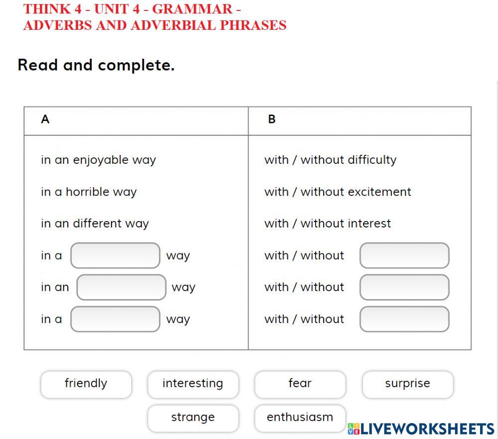 Think 4 - unit 4 - grammar adverbs and adverbial phrases