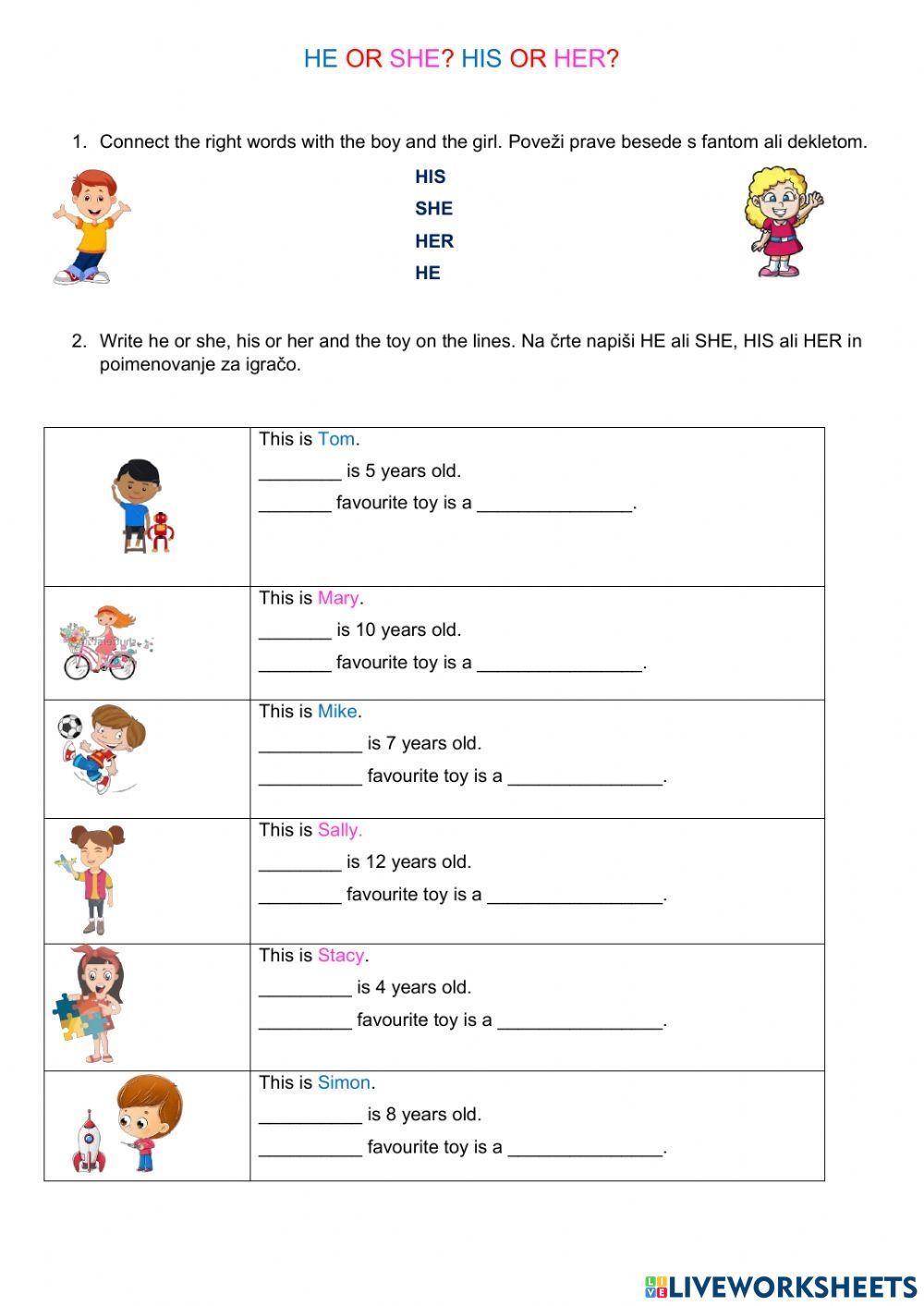 He or she his or her worksheet live worksheets