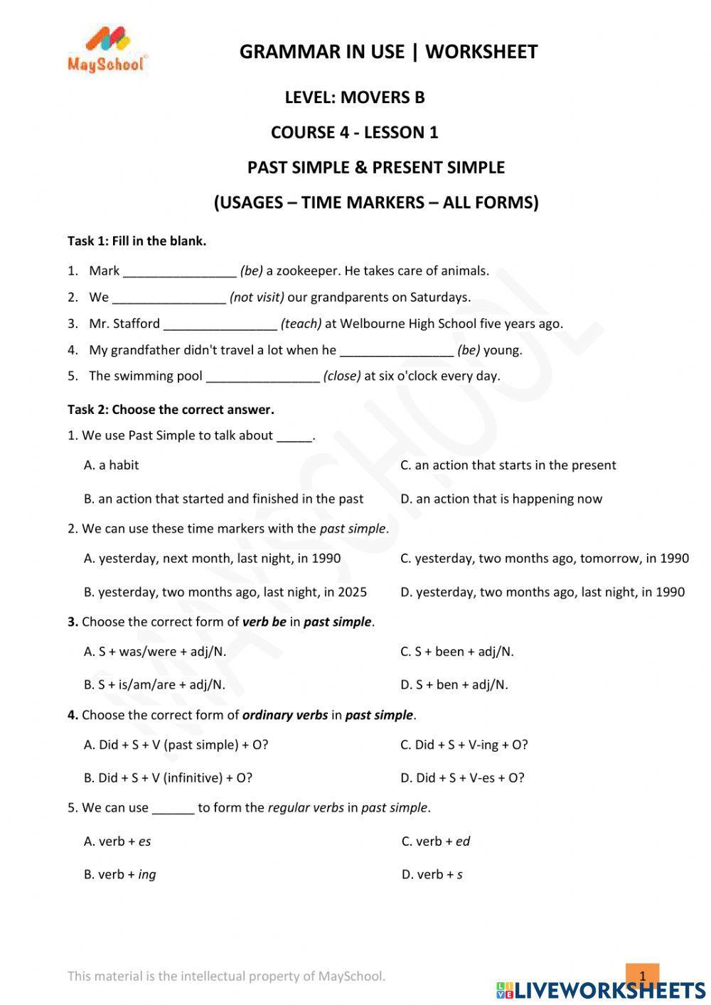 MB - GiU - Present Simple & Past Simple (Usages - Time Markers - All Forms)