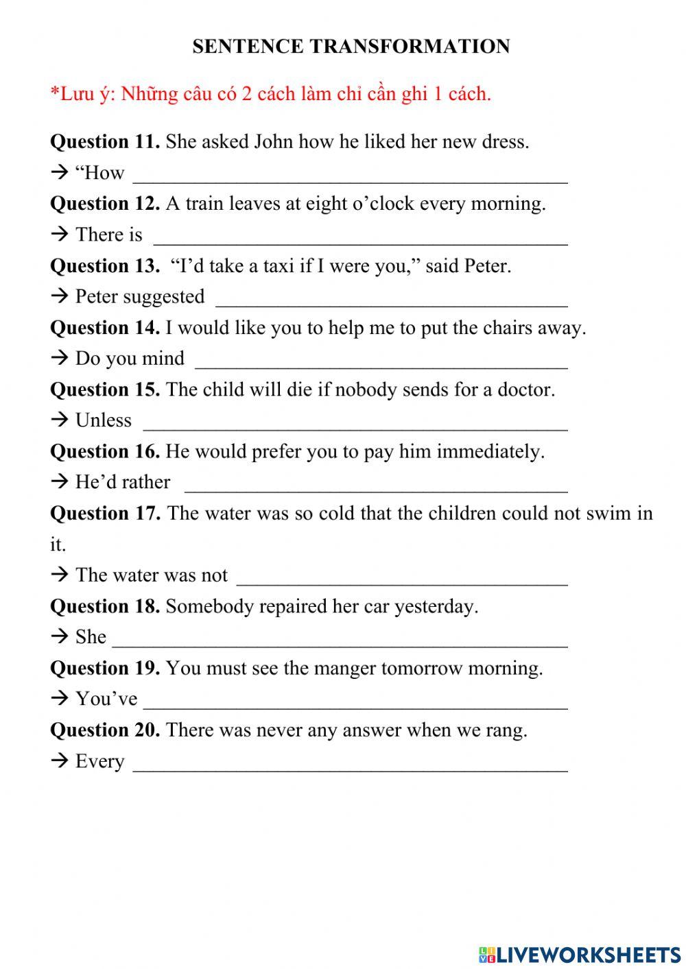 Grade 9 - Sentence trans (P2)