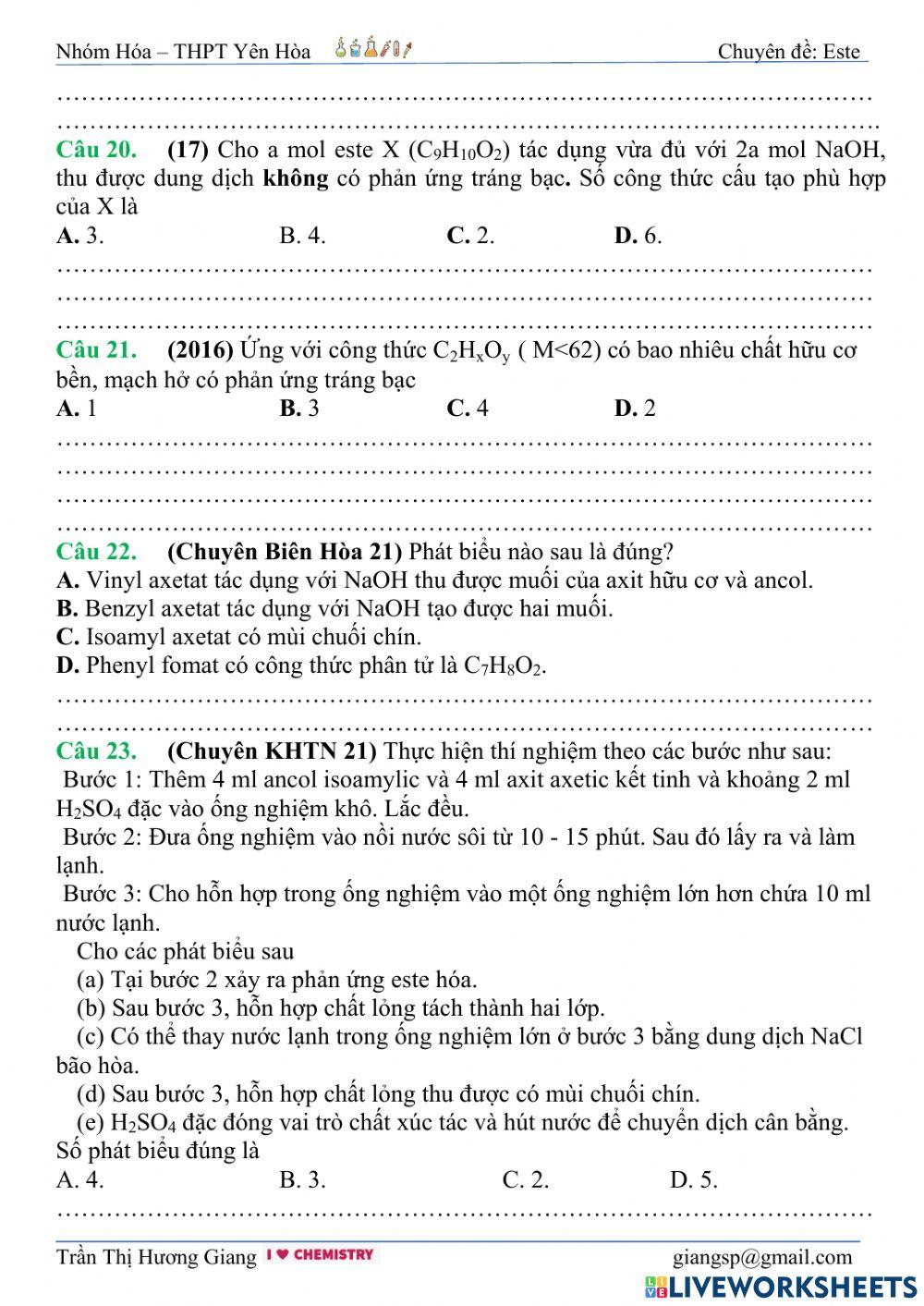 Trắc nghiệm định tính este 03