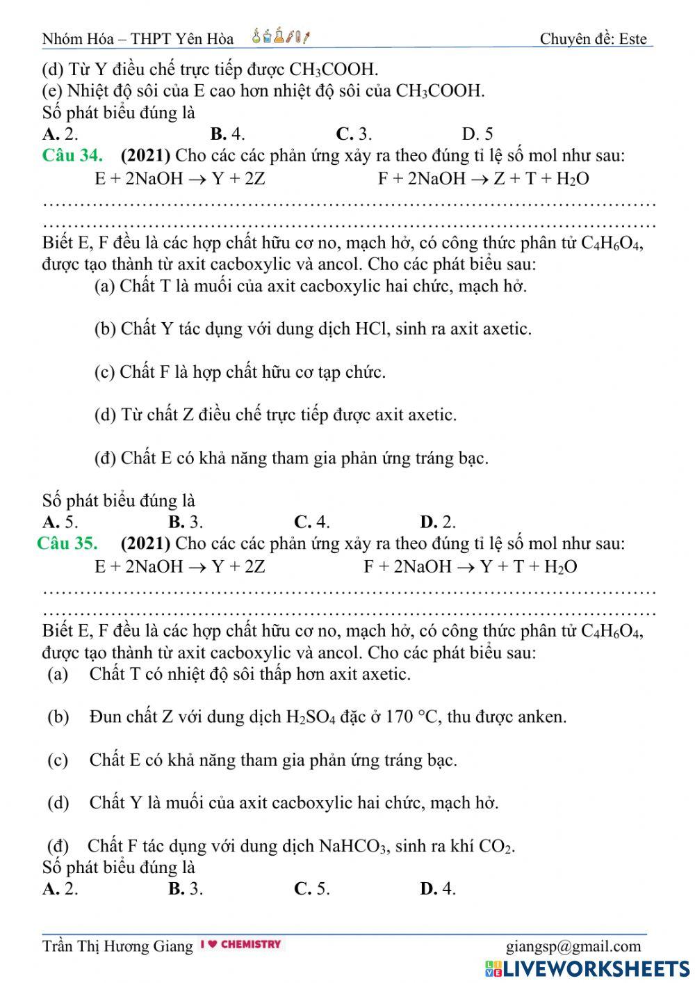 Trắc nghiệm định tính este 03