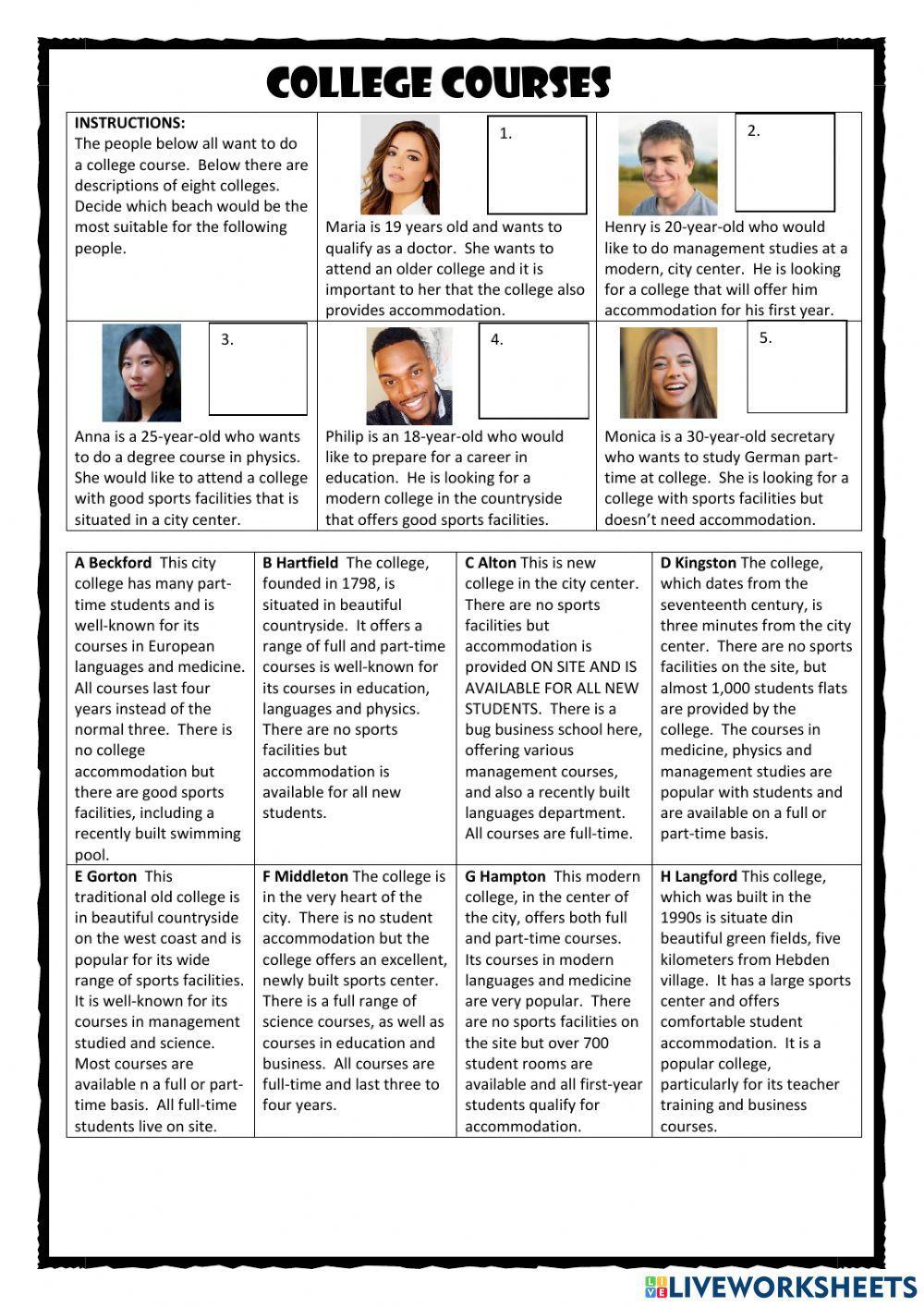 College Courses PET Exercise