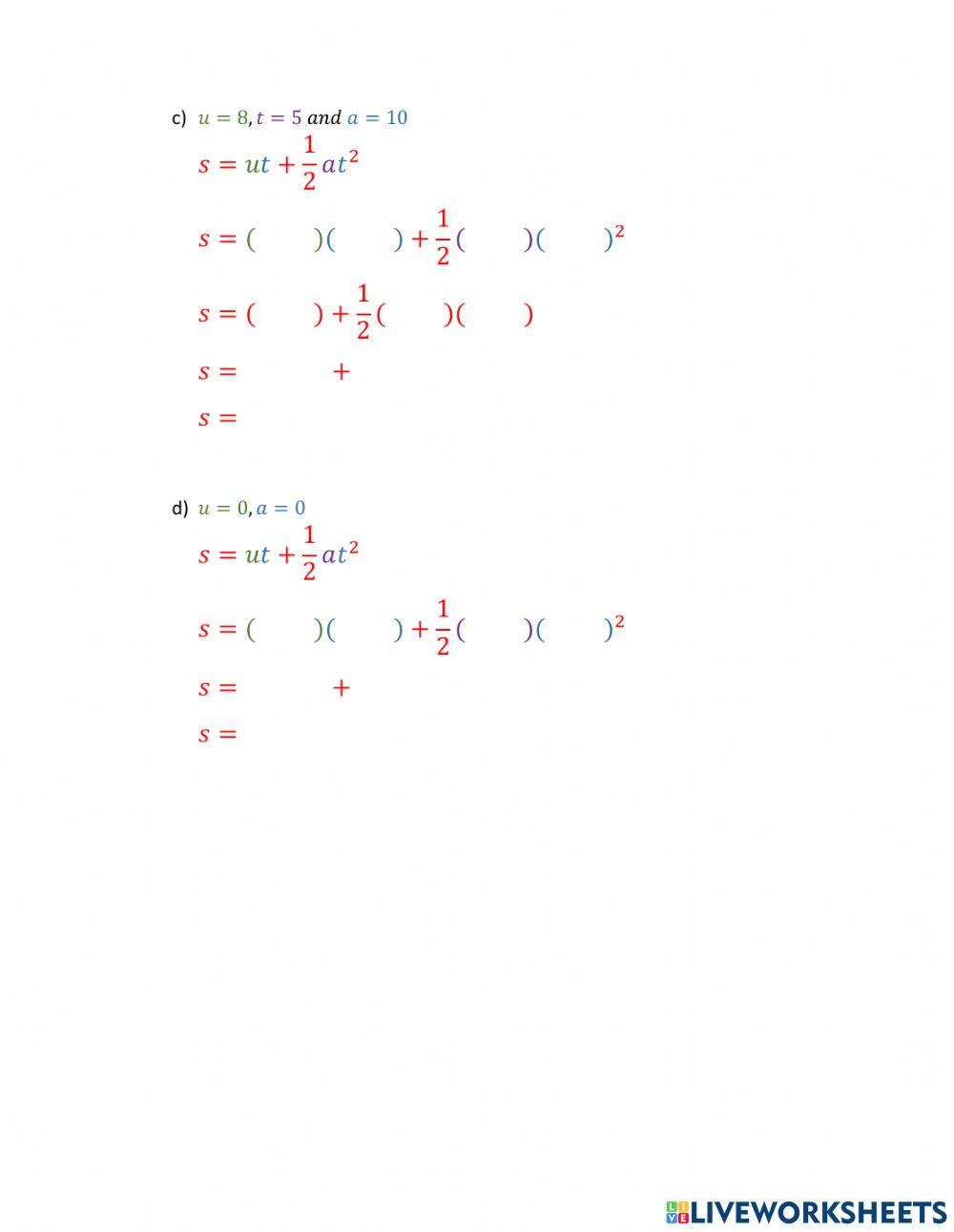 Substitution into formulae