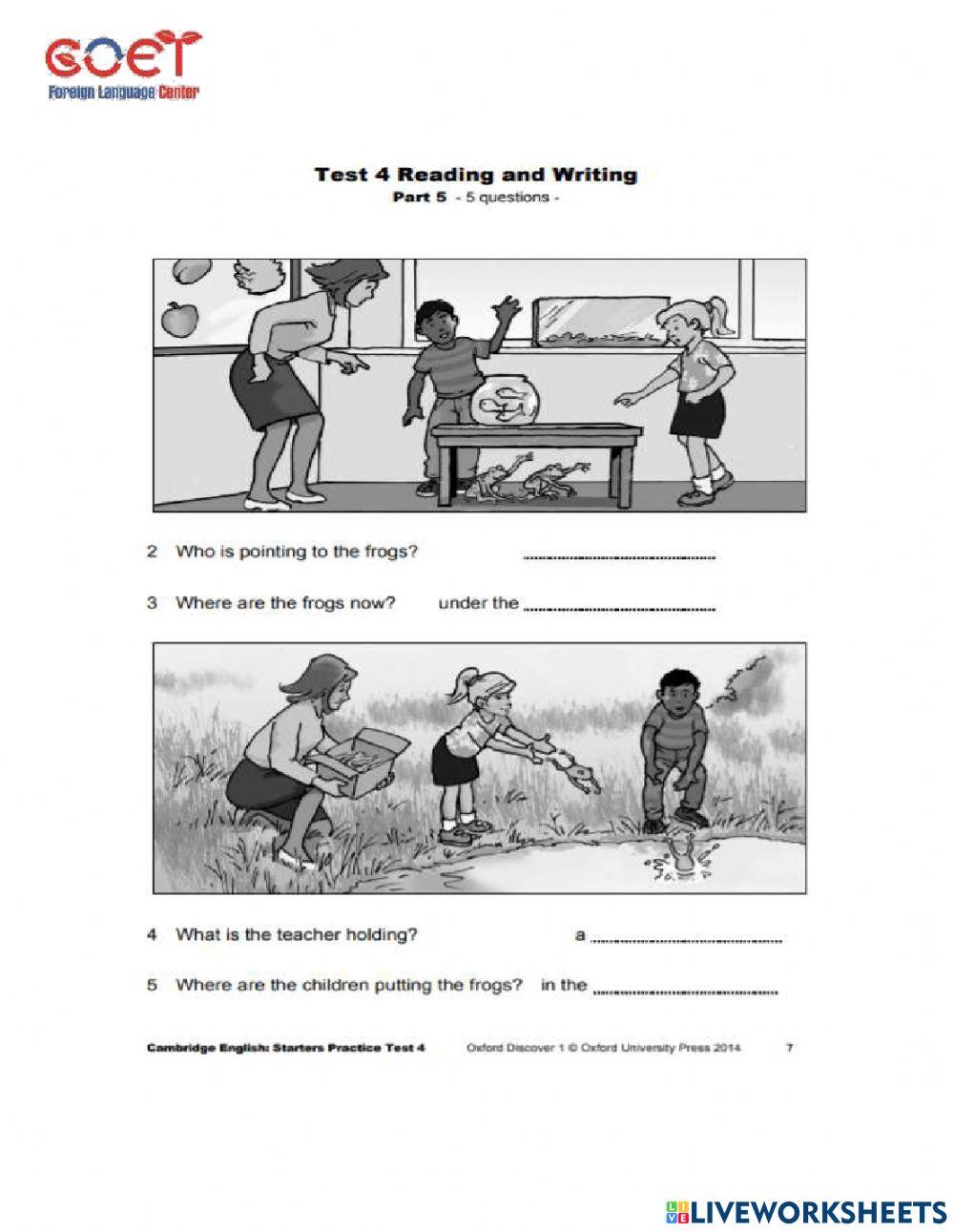 Starters  reading & writing test