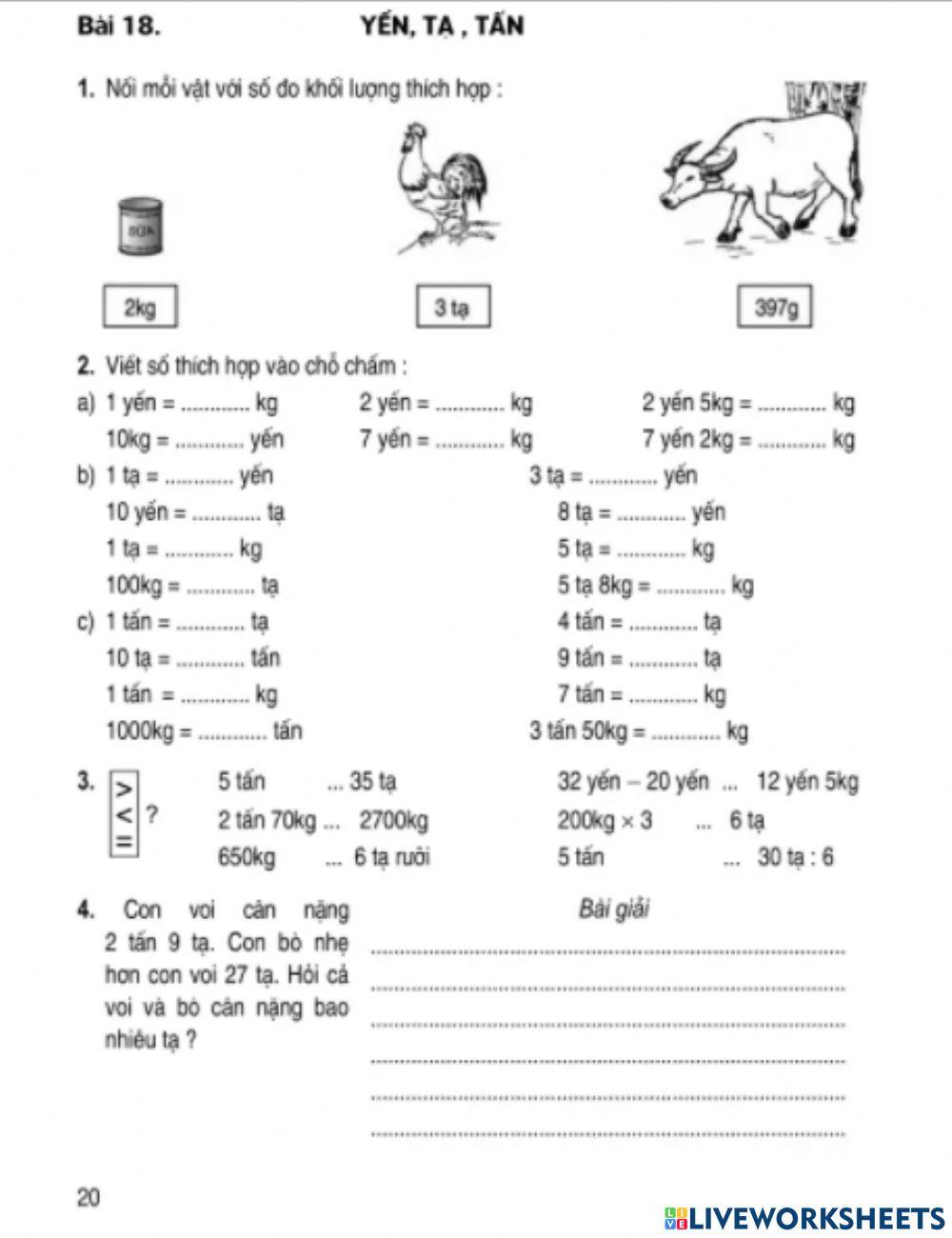 Bài 18: Yến, tạ, tấn