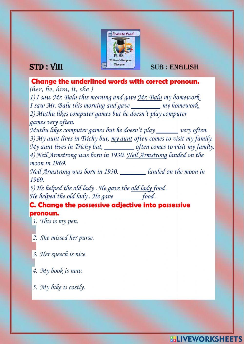 Pronoun and possessive pronoun Pronoun and possessive pronoun