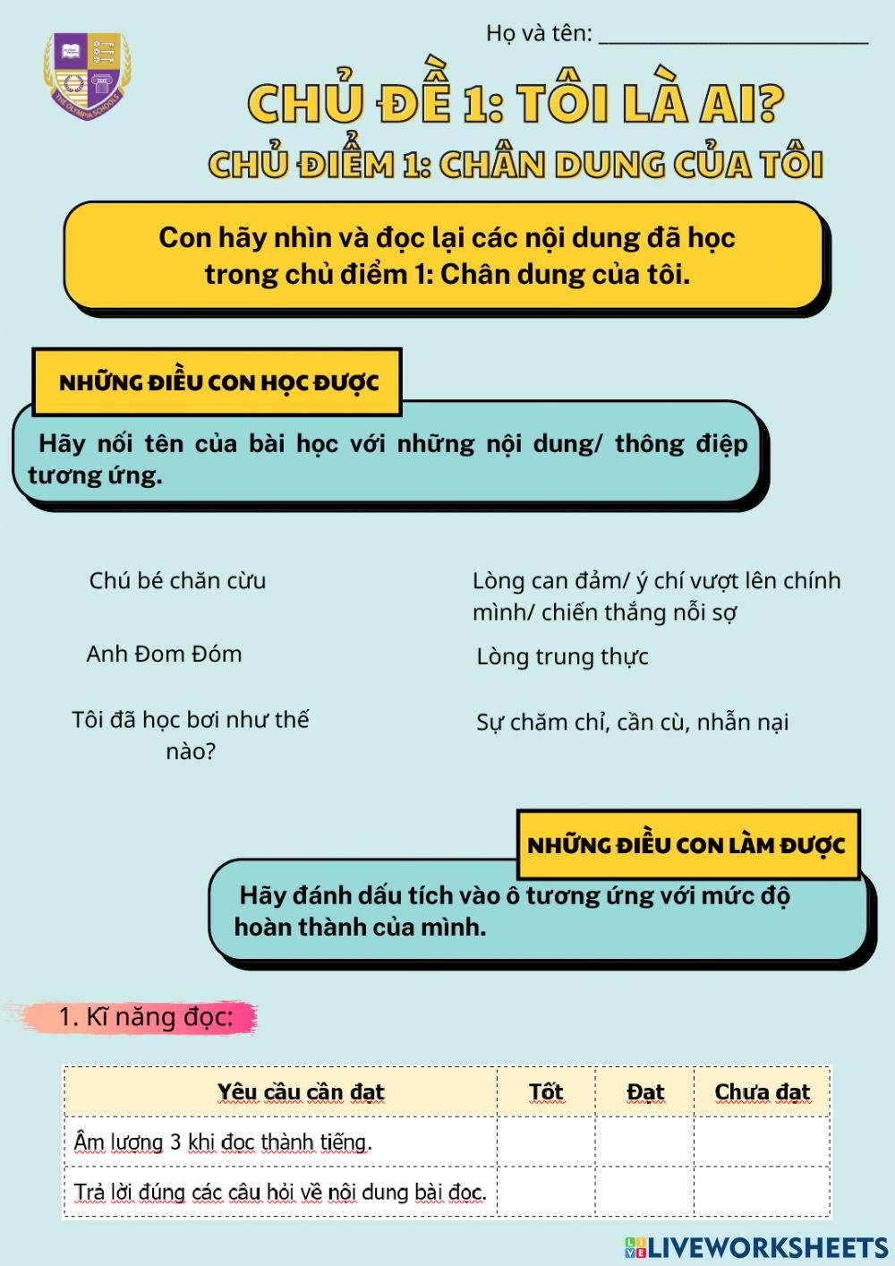 Phiểu Tổng kết - Tự đánh giá chủ điểm 1