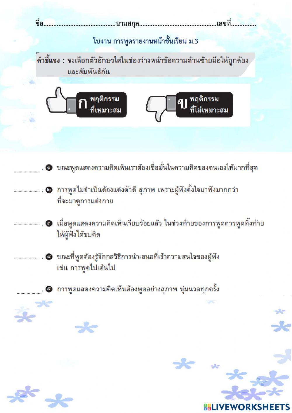 การพูดรายงานหน้าชั้นเรียน ม.3