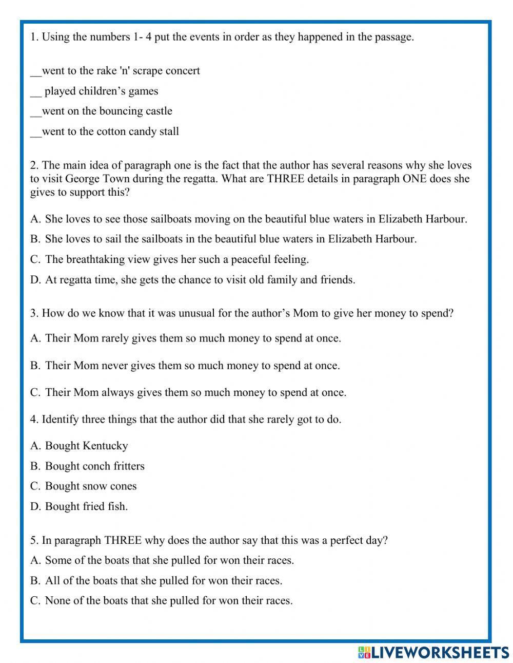 George Town Regatta Reading Comprehension