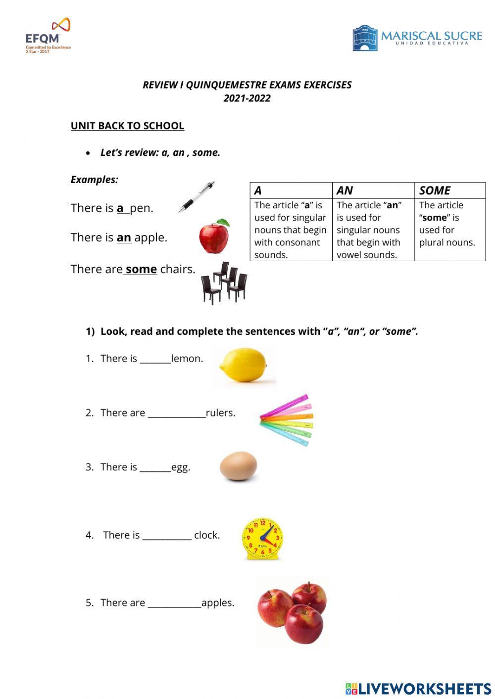 Review for exams I Quinquemestre