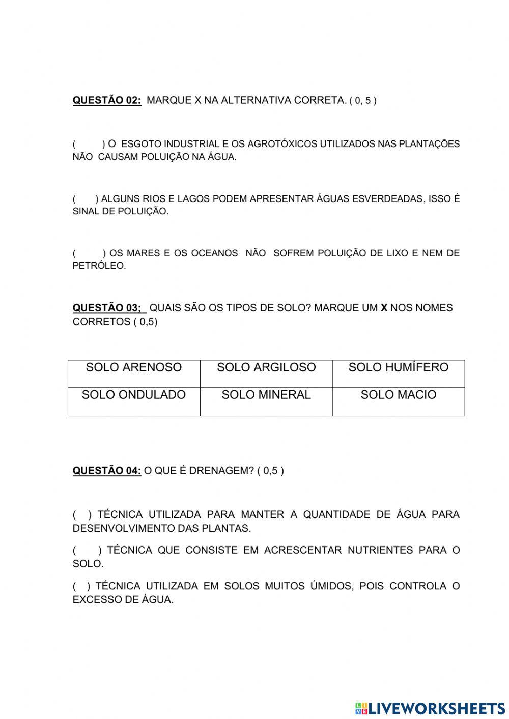 Avaliação de ciências, 3º ANO