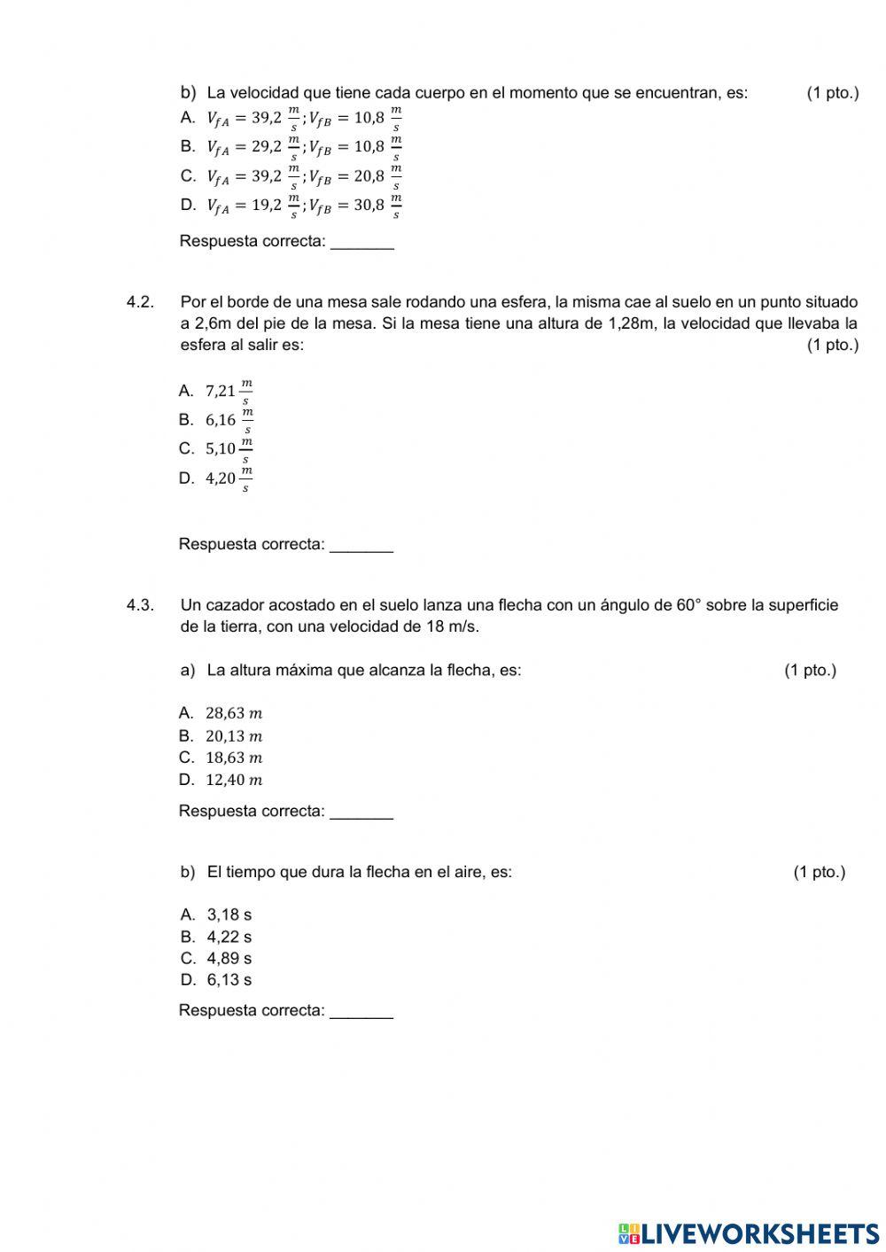 Taller evaluativo fisica primero bachillerato
