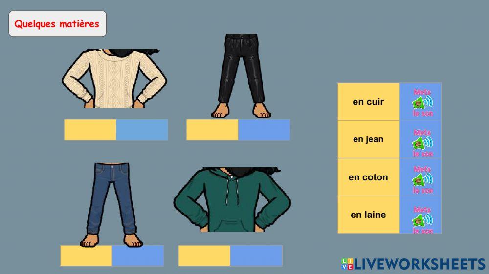 Vocabulaire vêtements accessoires matières