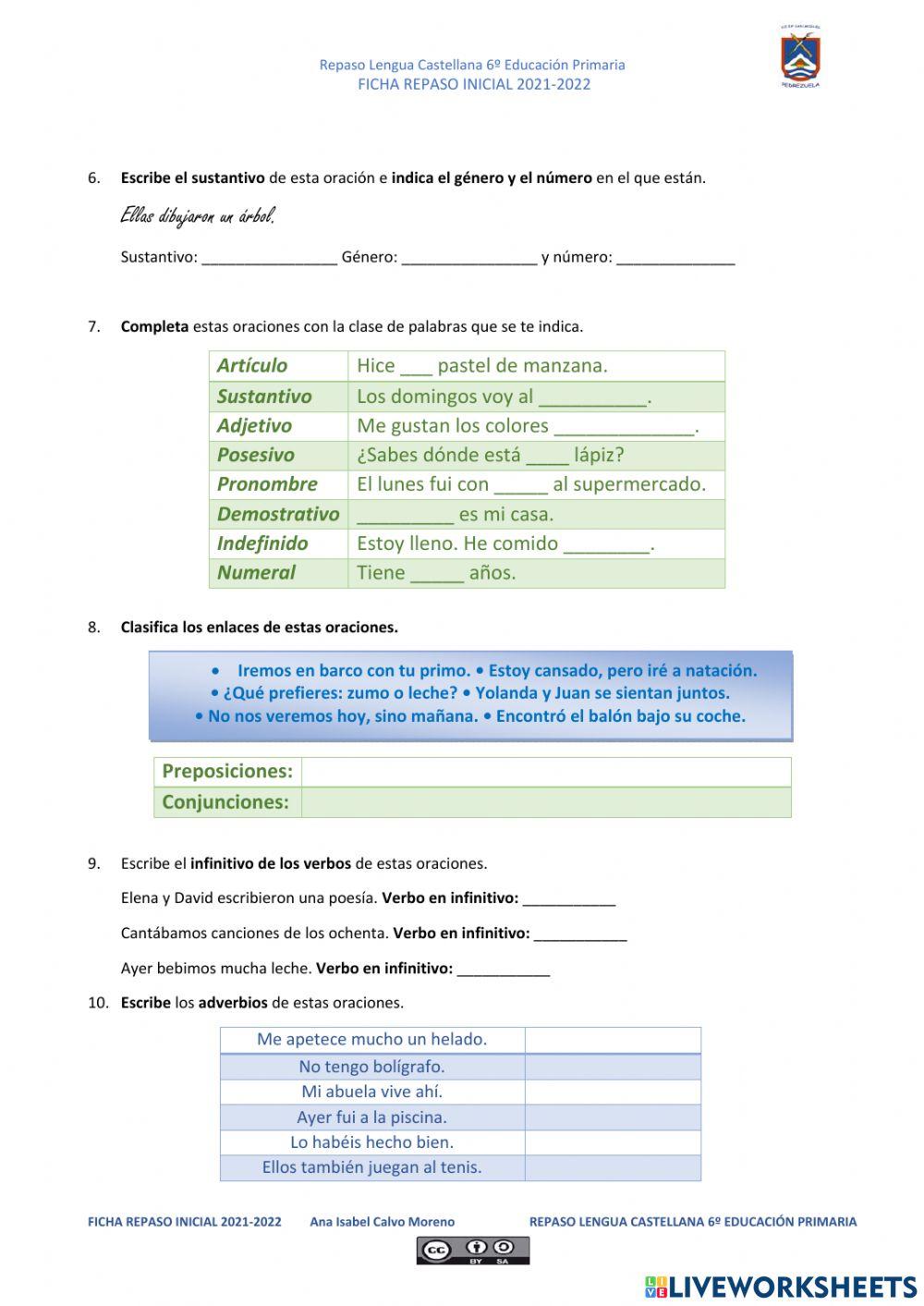 Repaso Lengua Castellana 6º de Educación Primaria