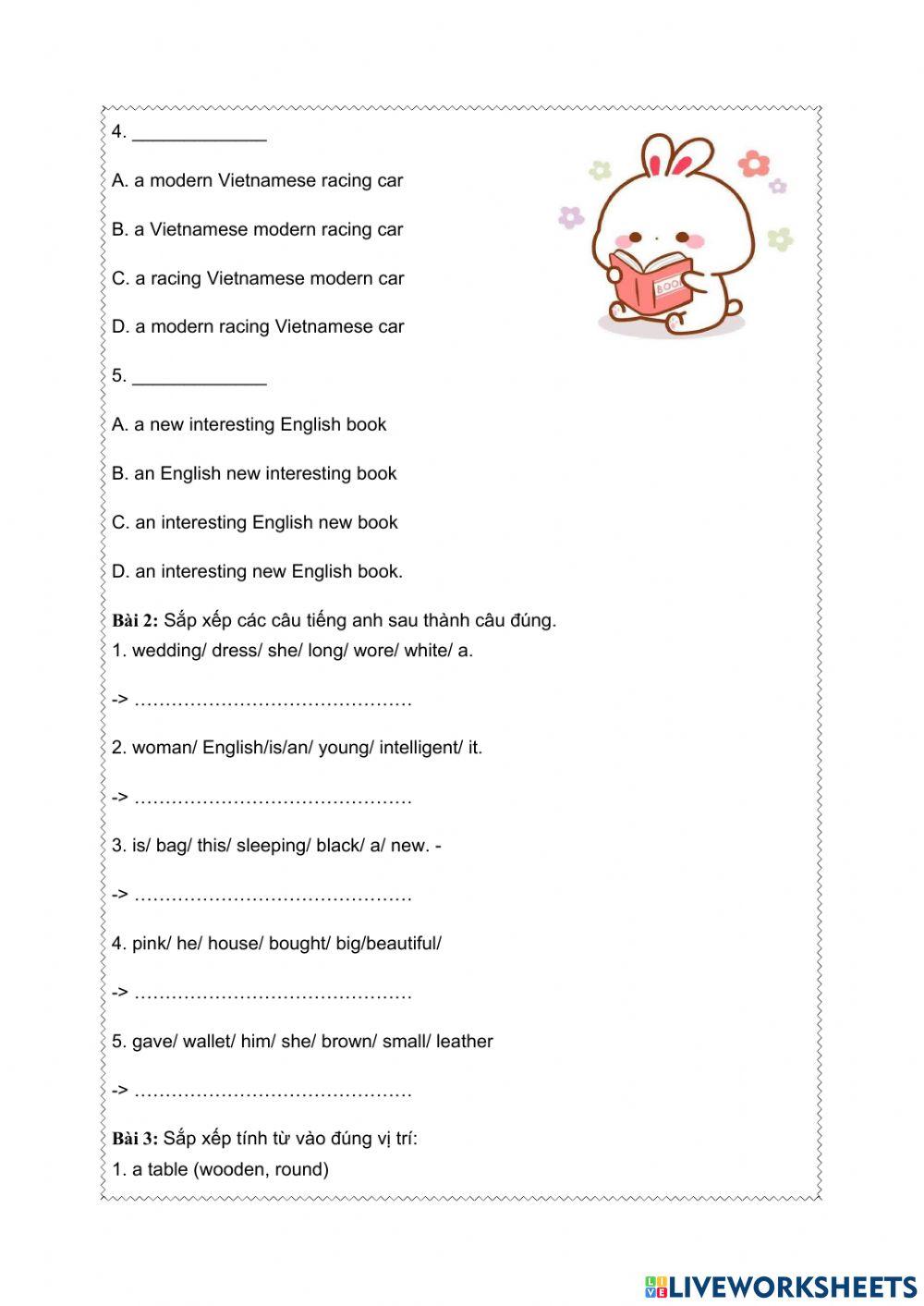 Words orders of adjectives