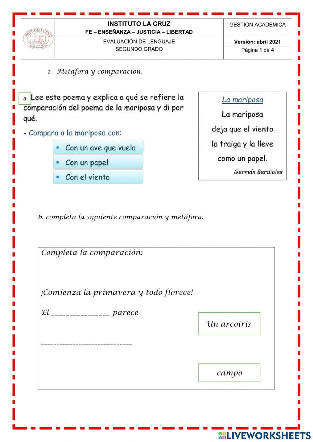 Evaluación de Lenguaje.