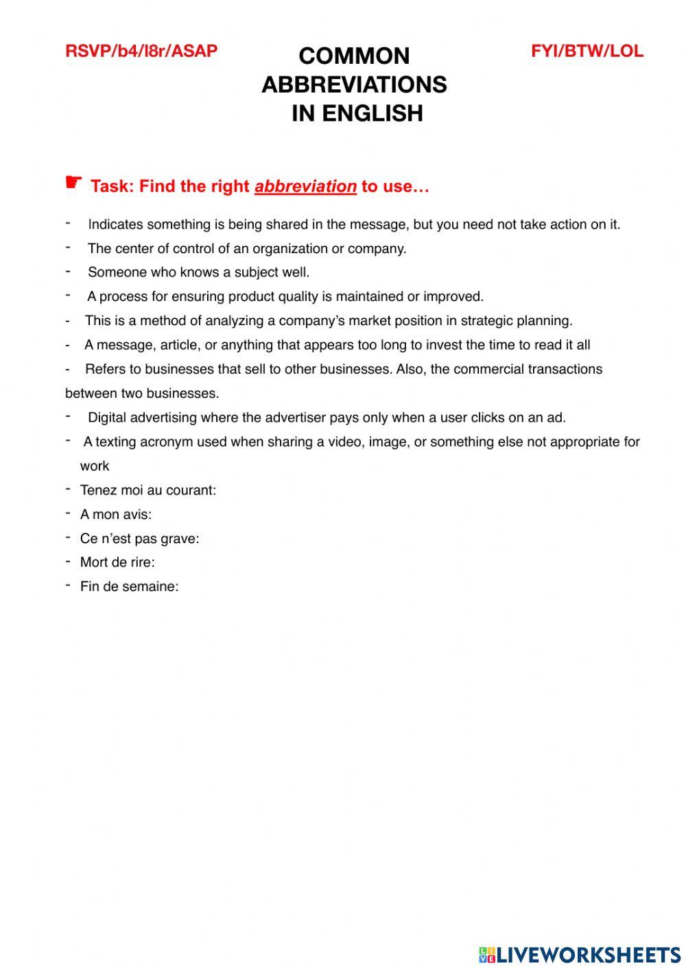 Common abbreviations