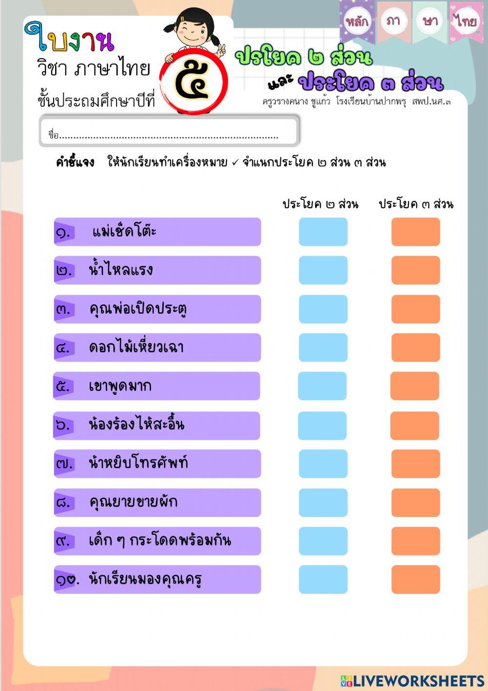 ประโยค 2 ส่วน 3 ส่วน