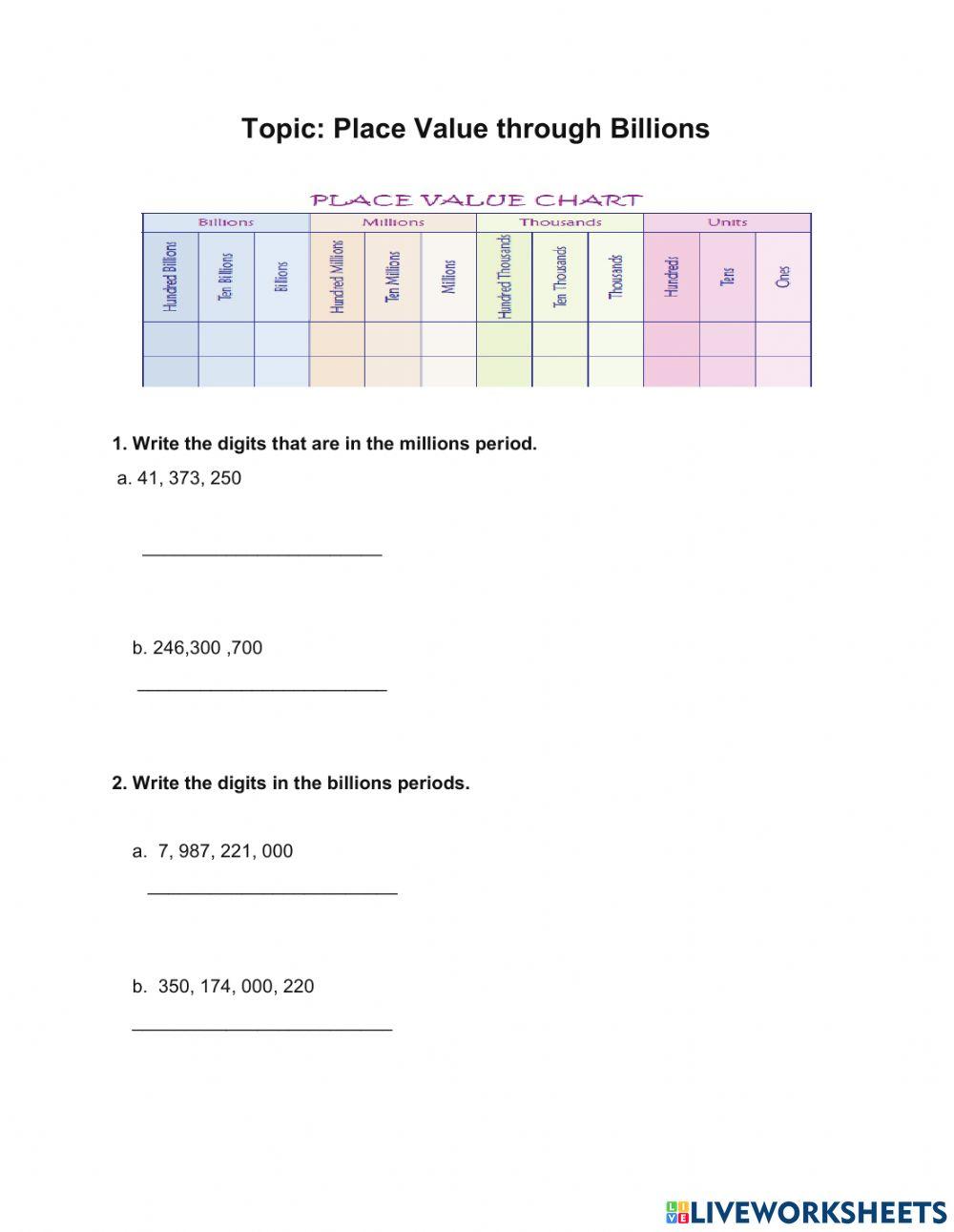 Place Value through Billions