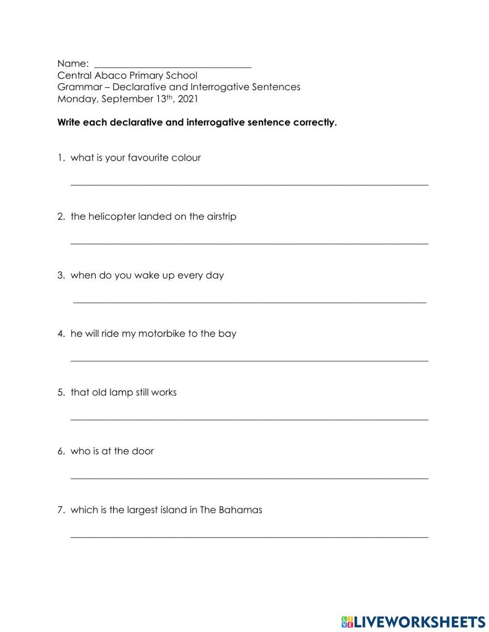 1386512 Declarative and Interrogative Sentences