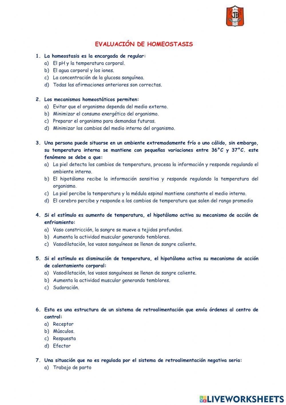 Evaluación homeostasis