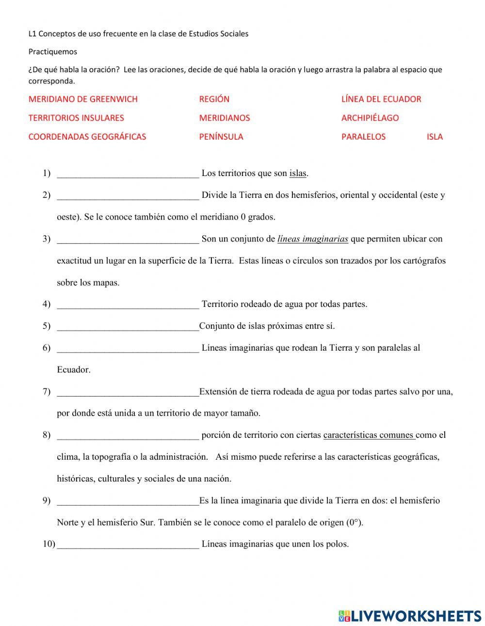 Conceptos de uso frecuente en la clase de Estudios Sociales