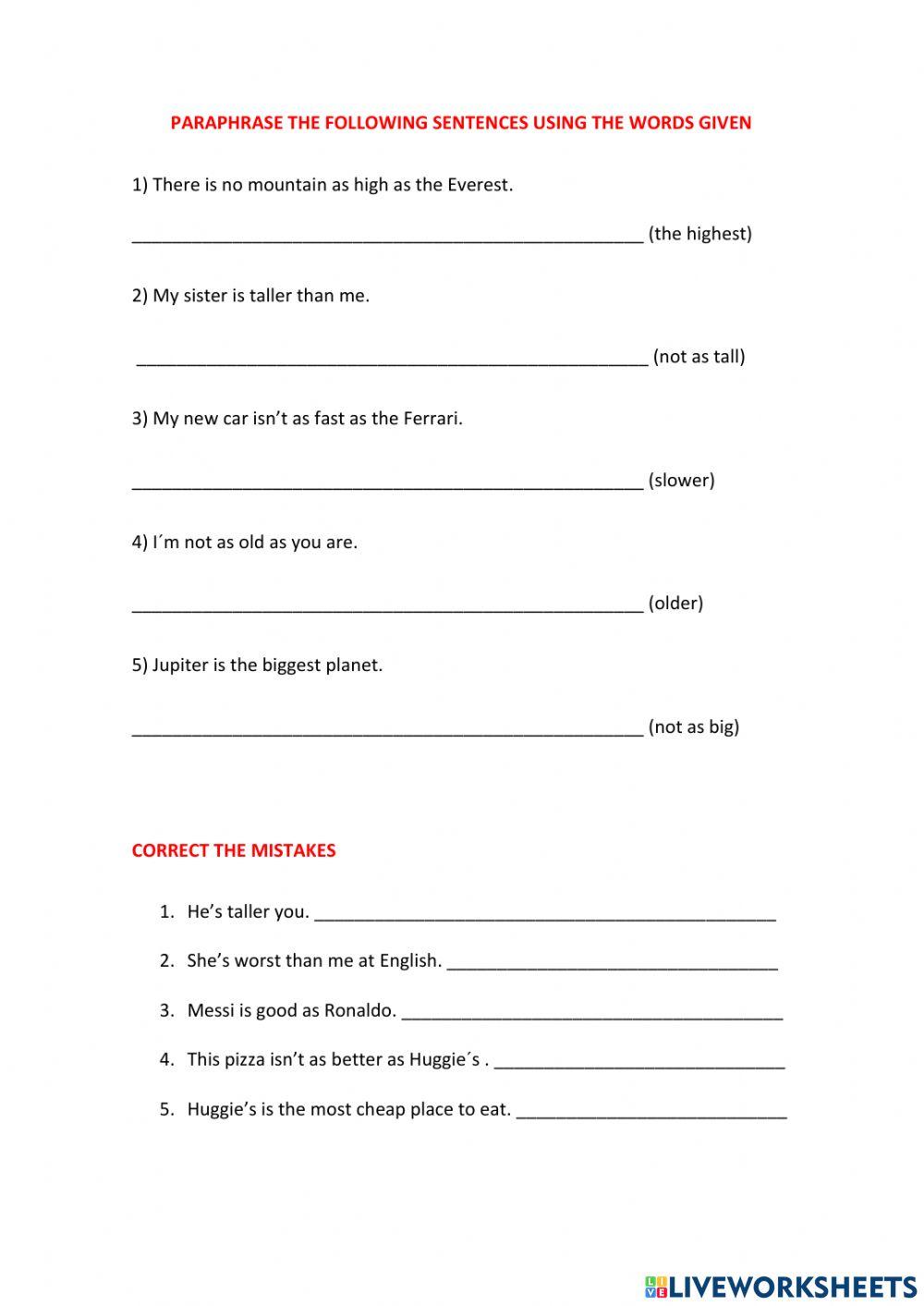Comparative and superlative adjectives