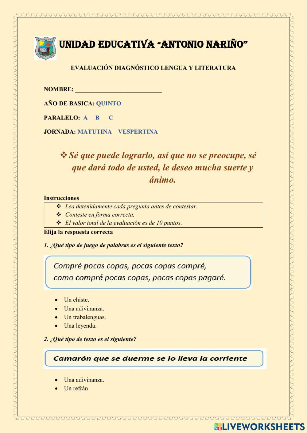 Prueba diagnostico lenguaje