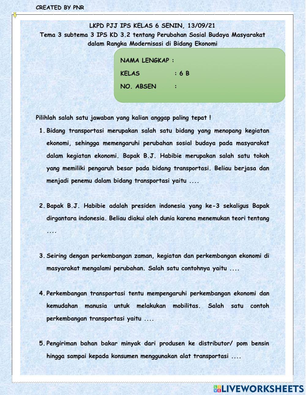 Tema 3 subtema 3 IPS KD 3.2 tentang Perubahan Sosial Budaya Masyarakat dalam Rangka Modernisasi di Bidang Ekonomi