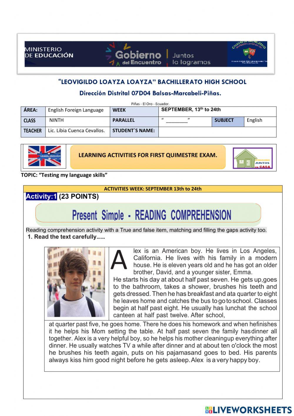 Learning activities for first quimestre