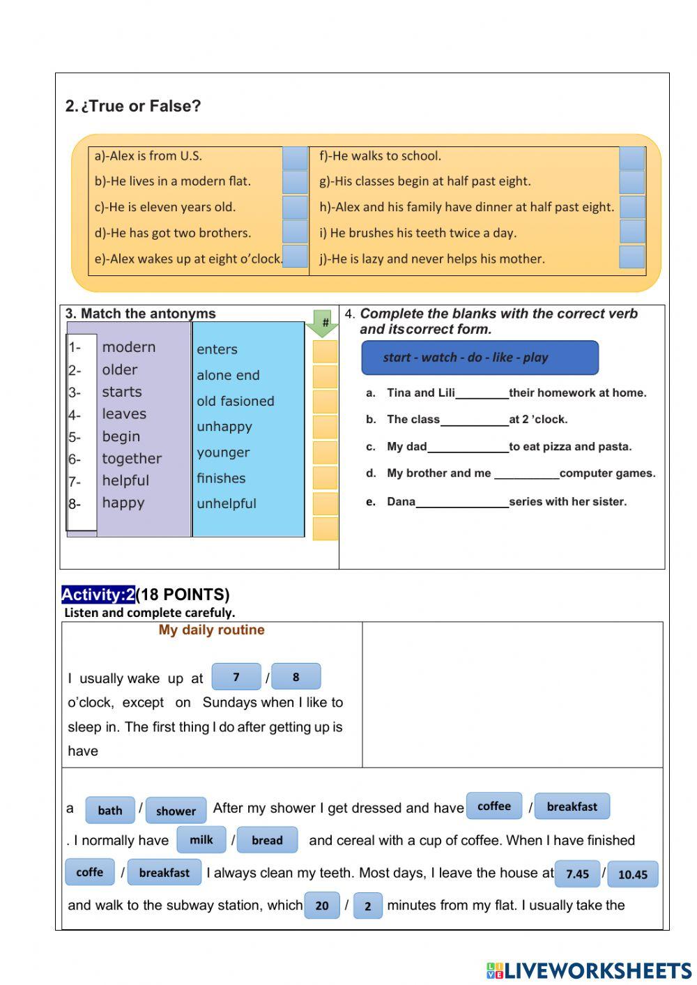 Learning activities for first quimestre