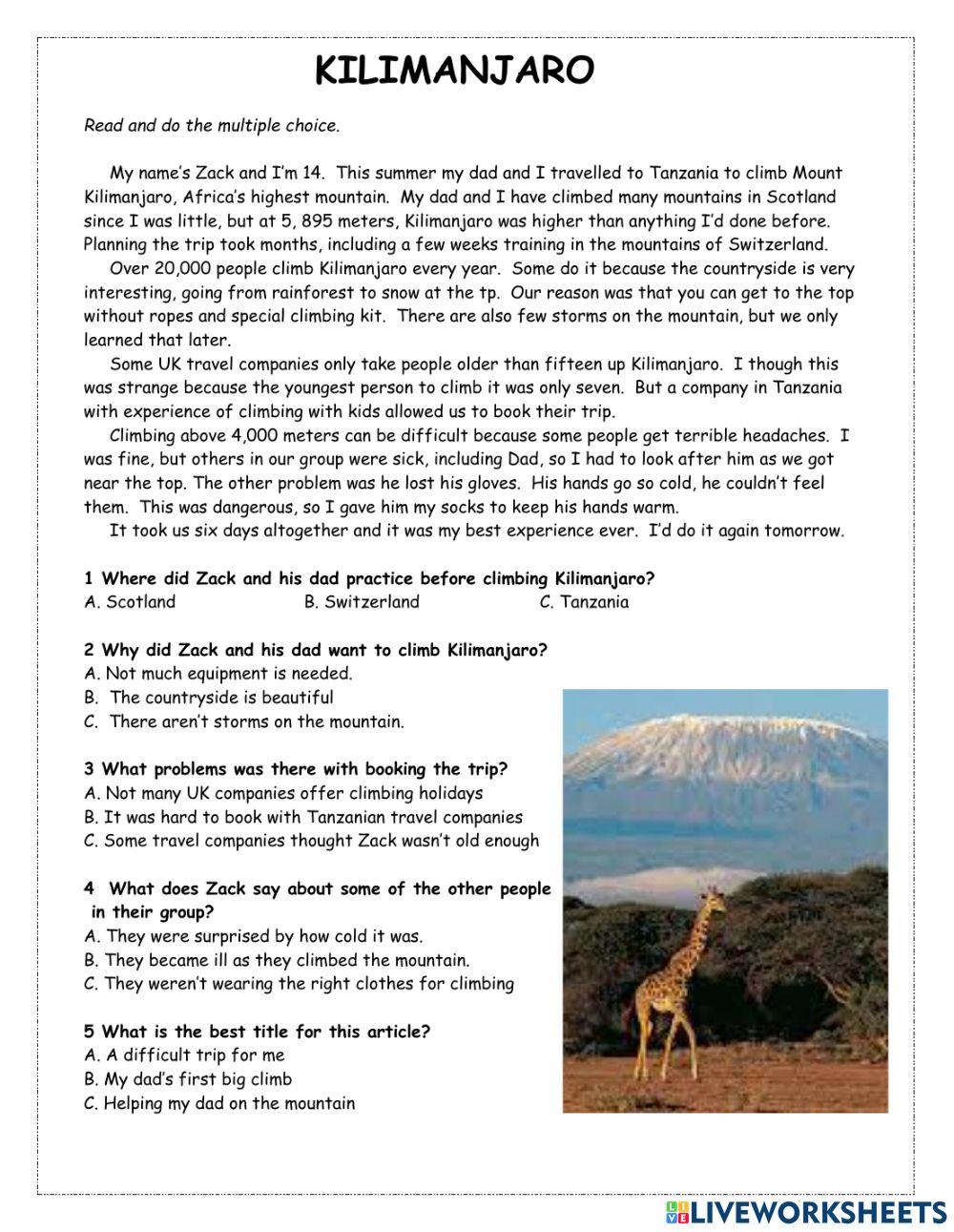 Climbing Kilimanjaro KET Reader