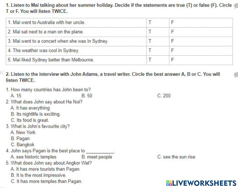 Listening test khao sat
