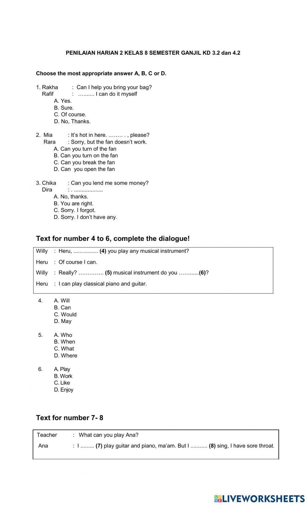 PH 2 kelas 8 KD 3.2 dan 4.2