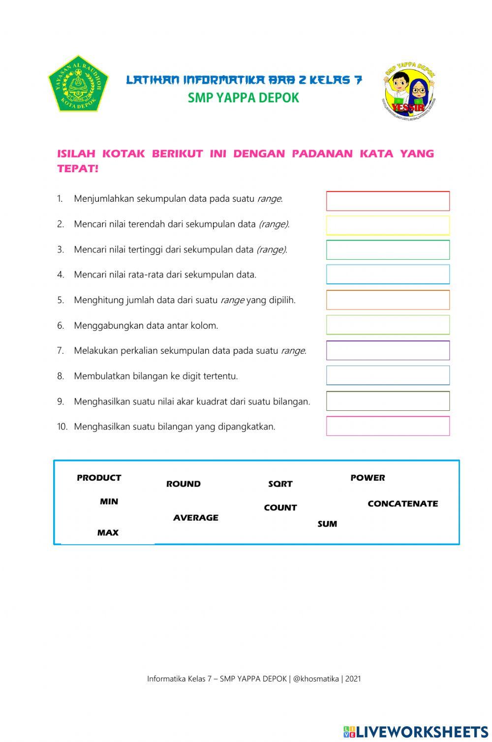 Lembar Kerja Rumus Aplikasi Pengolah Angka