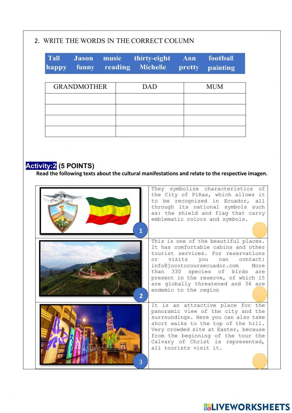 Learning activities for first quimestre exam
