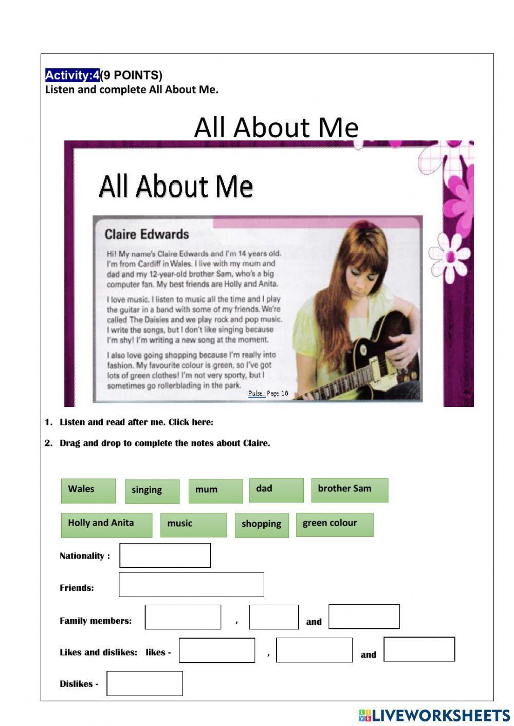 Learning activities for first quimestre exam